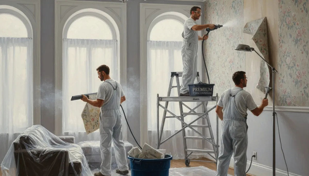 Fresno, CA painters removing wallpaper and prepping walls for a smooth finish