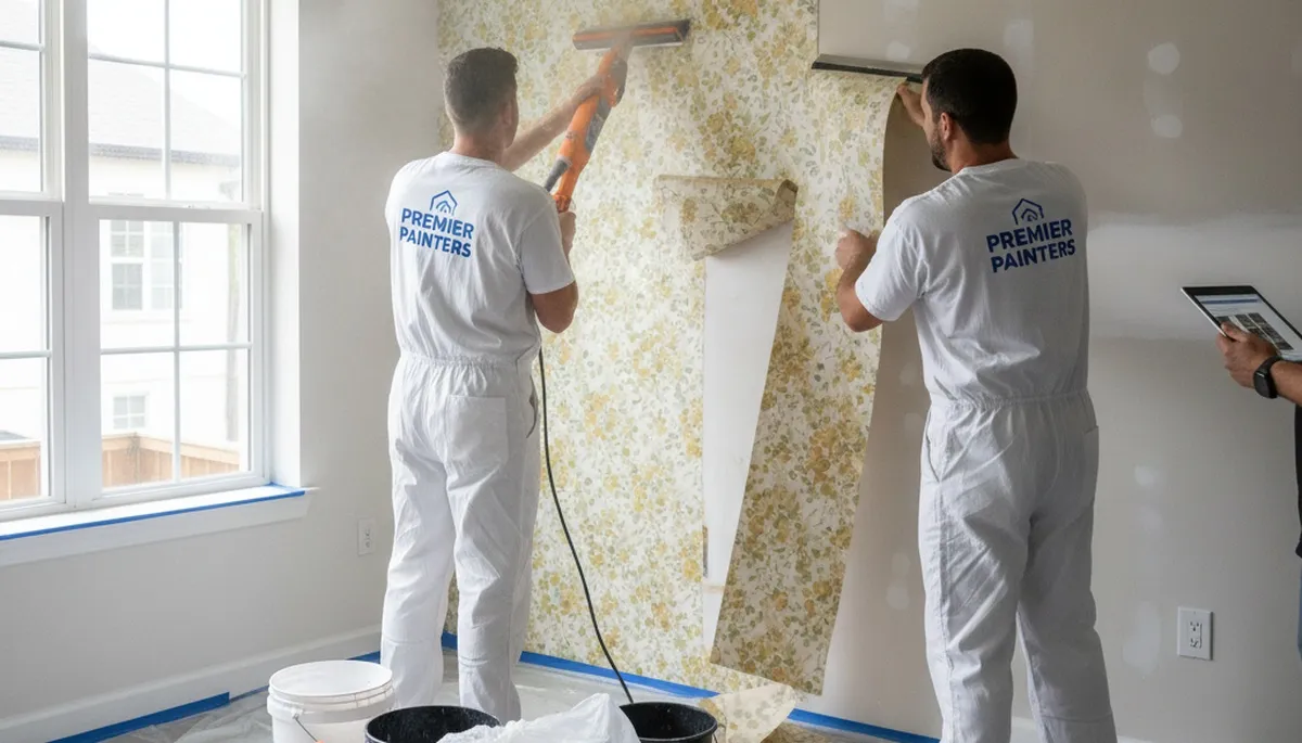 Wallpaper removal service in Fresno, CA by Fresno Paint Pros, preparing walls for painting